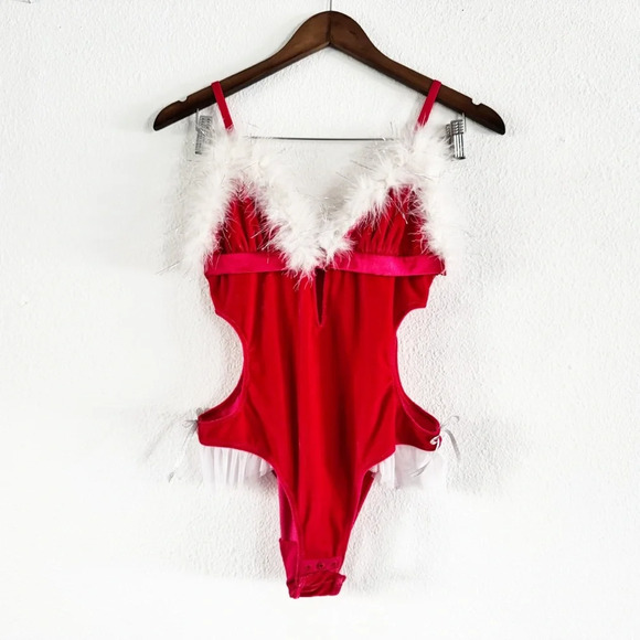 Boudoir Velvet Santa Teddy Bodysuit Christmas Intimate Lengerie Festive Small - Picture 1 of 13